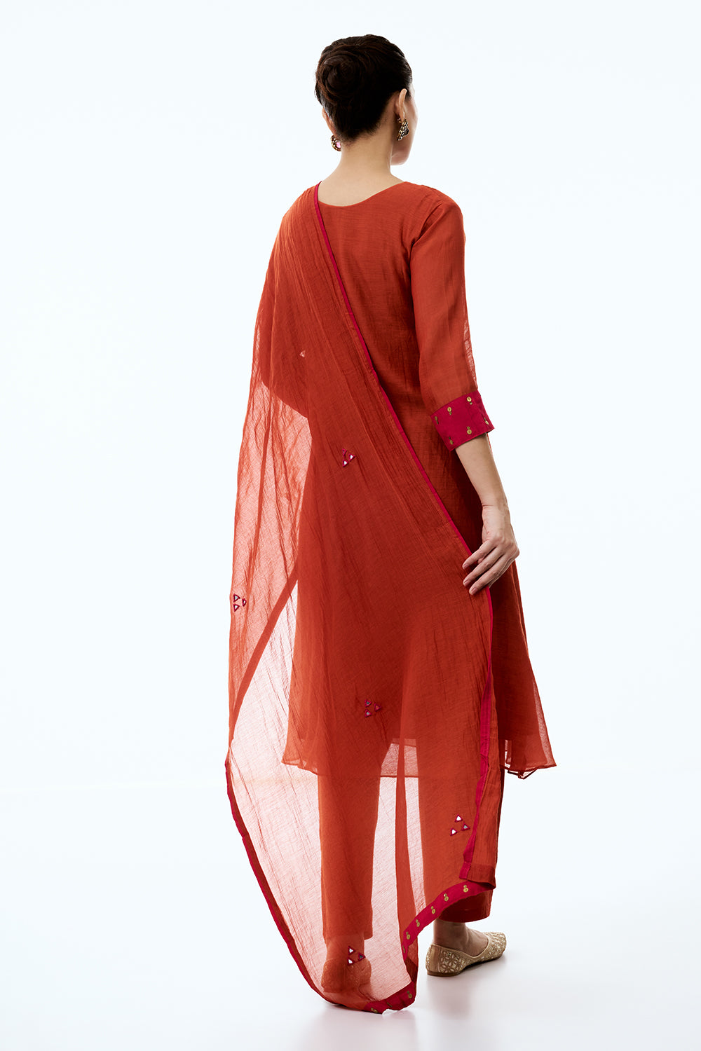 Burnt Orange Cotton Suit Set with Resham and Sequin Work