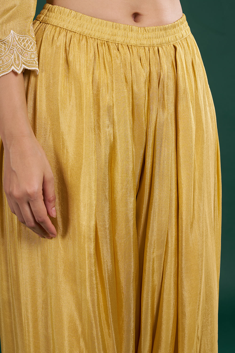 Butter Yellow Chanderi Kurta Set with Thread Embroidery