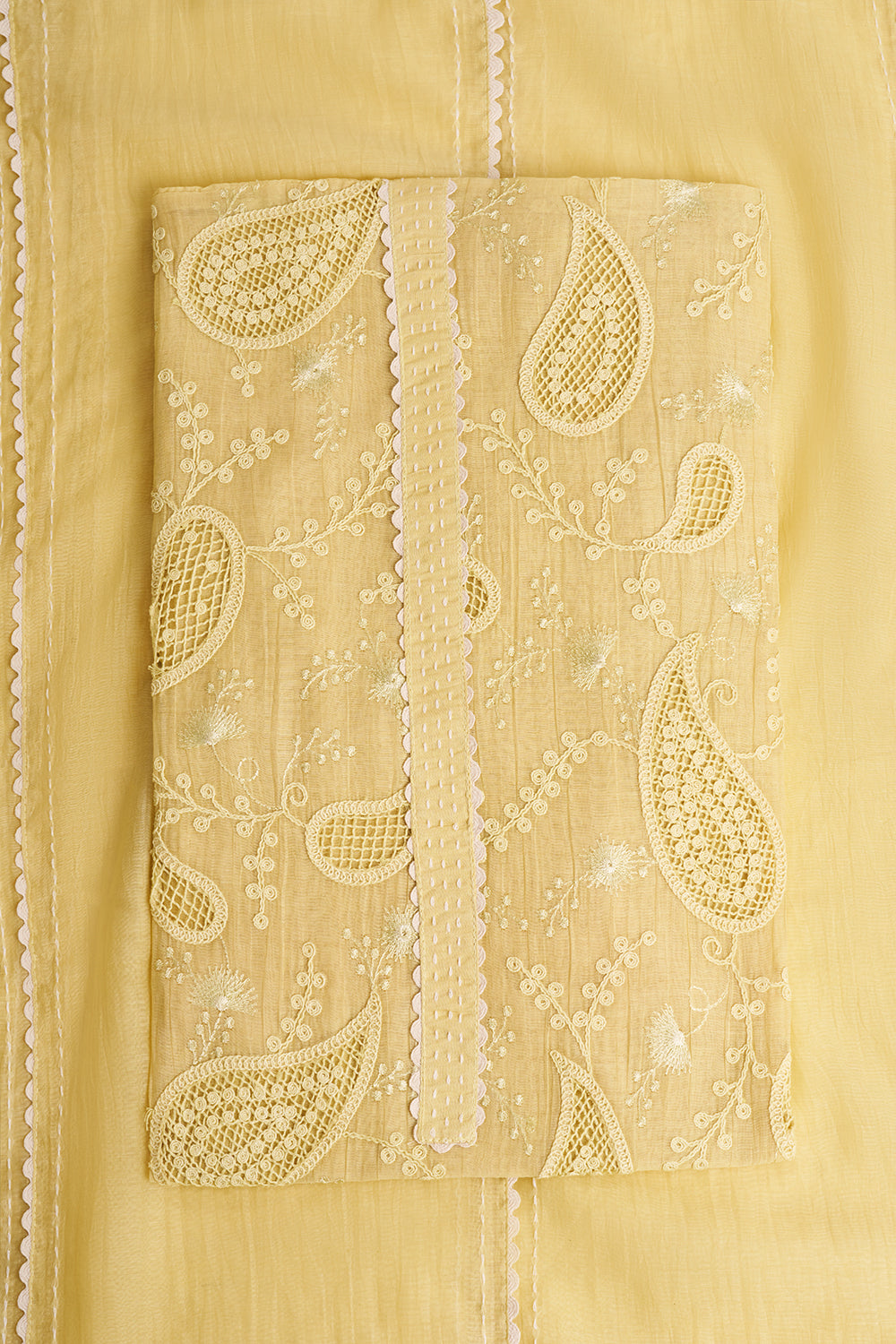 Butter Yellow Paisley Embroidered Unstitched Suit Set