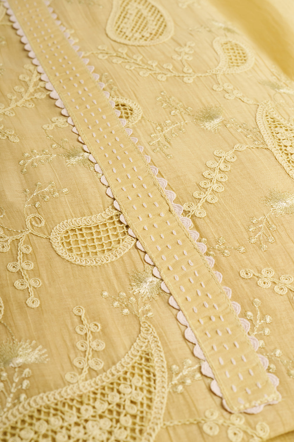 Butter Yellow Paisley Embroidered Unstitched Suit Set