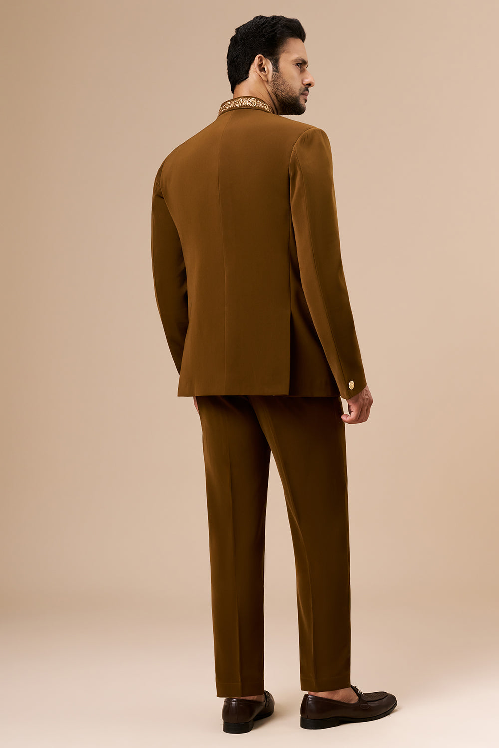 Caramel Brown Georgette Jodhpuri with Zari and Thread Lion Motif