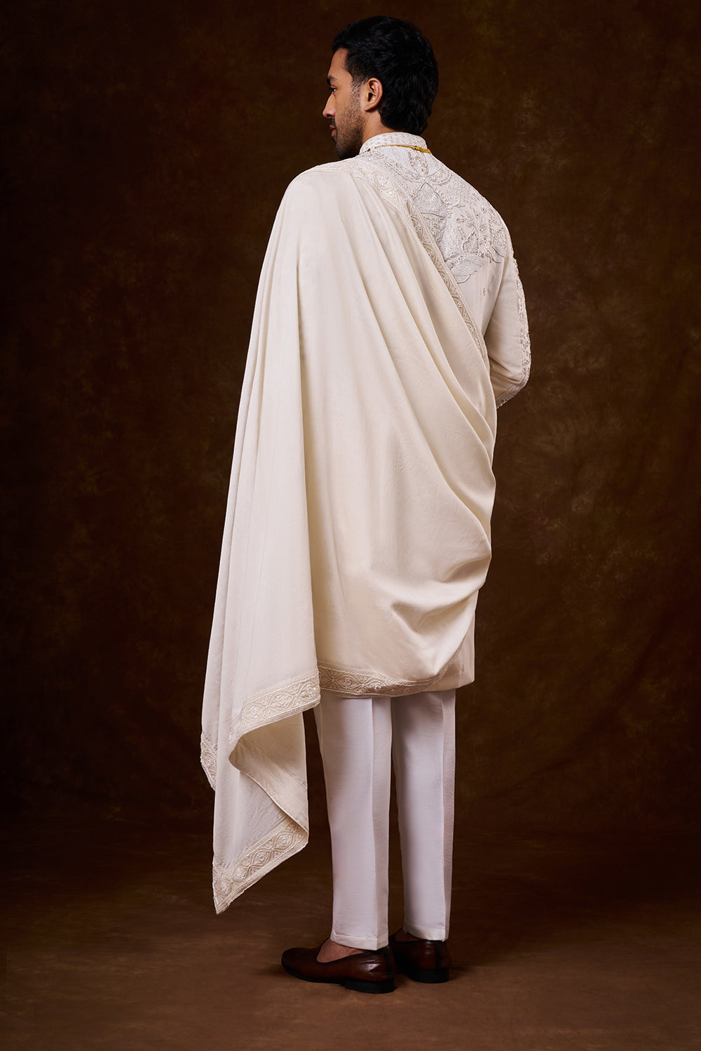 Champagne Art Silk Groom’s Sherwani with Zardozi Work