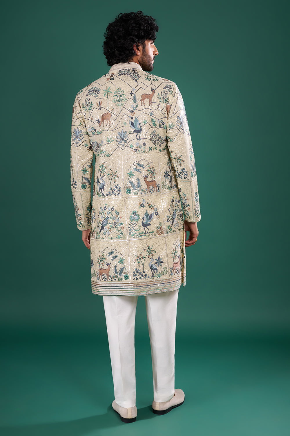 Champagne Beige Men's Embroidered Silk Blend Kurta Set