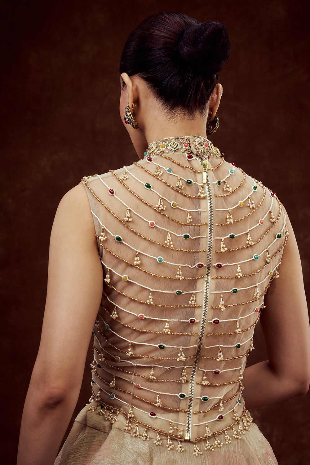 Champagne Gilded Gown with Ornate Embellishments