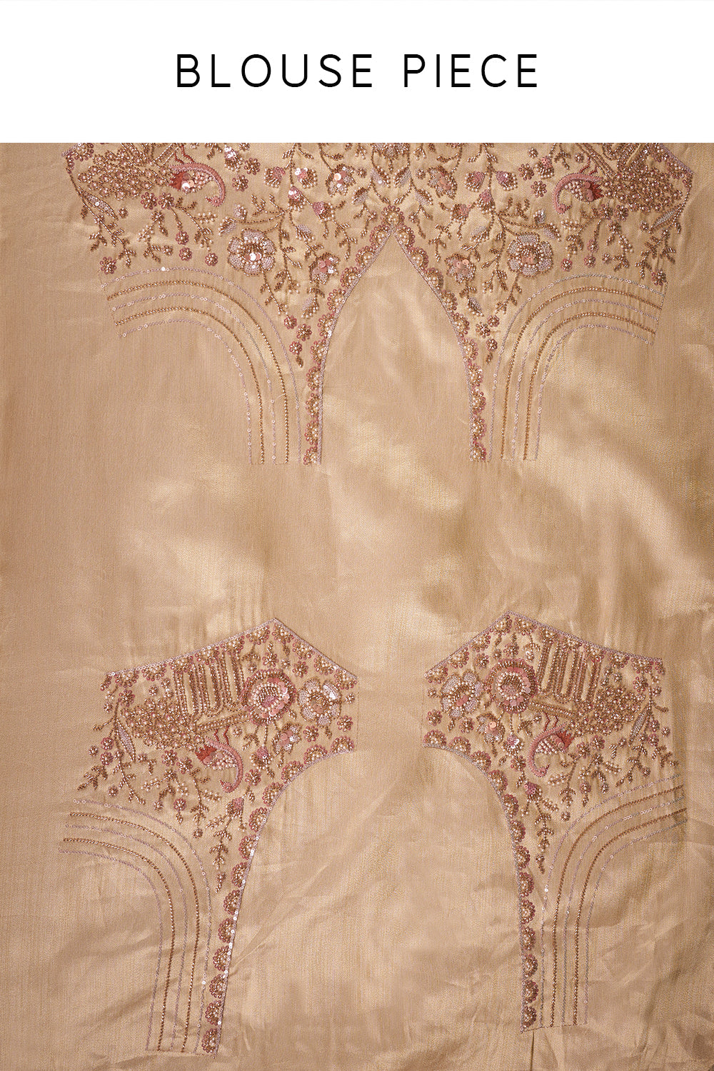 Champagne Gold Banarasi Saree with Blush Pearl Embroidery and Unstitched Blouse