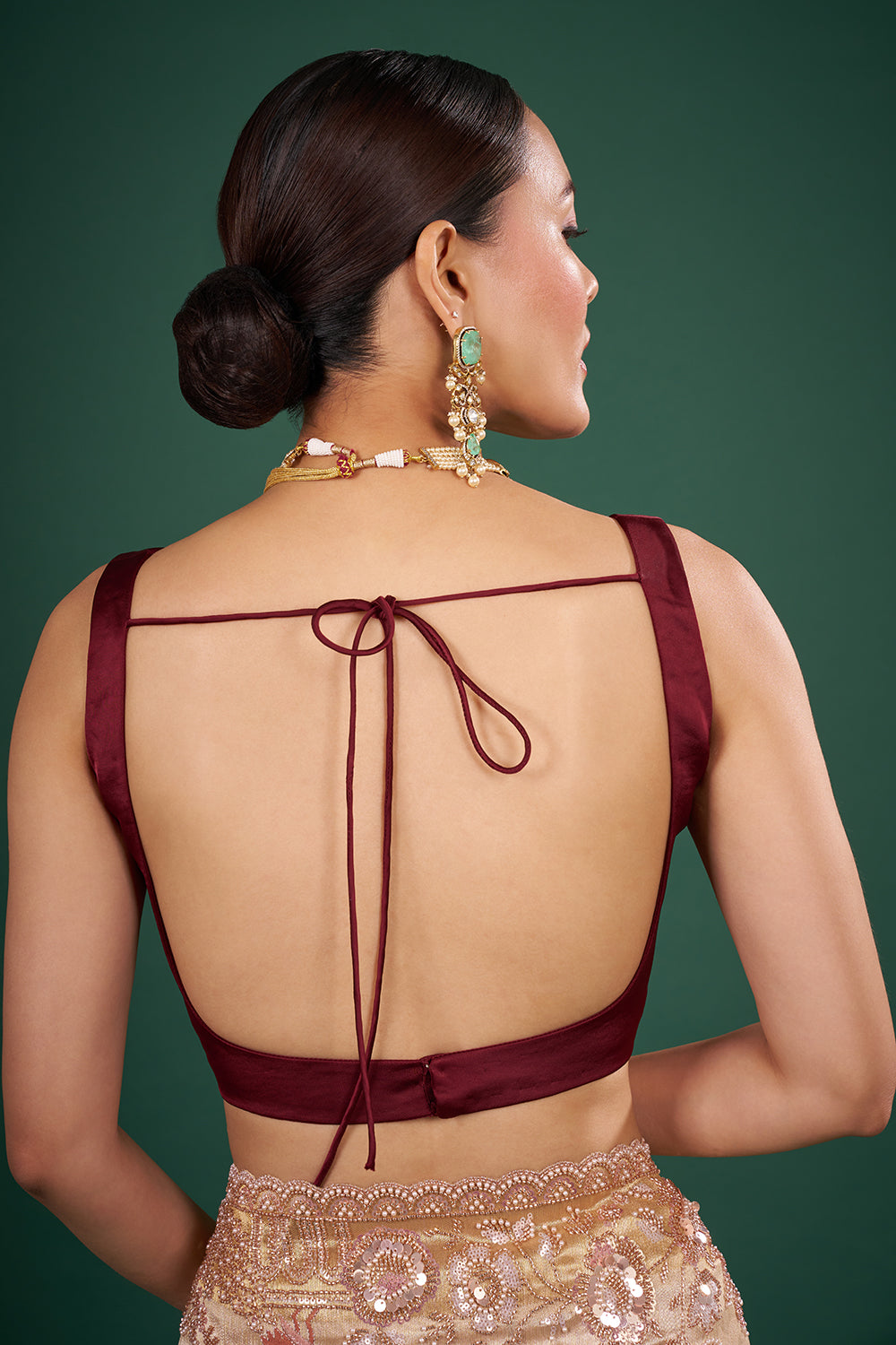 Champagne Gold Banarasi Saree with Blush Pearl Embroidery and Unstitched Blouse