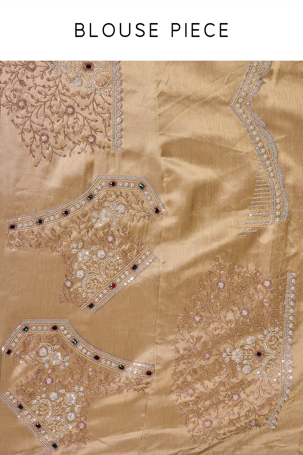 Champagne Gold Brocade Saree with Pearl Embroidery and Unstitched Blouse