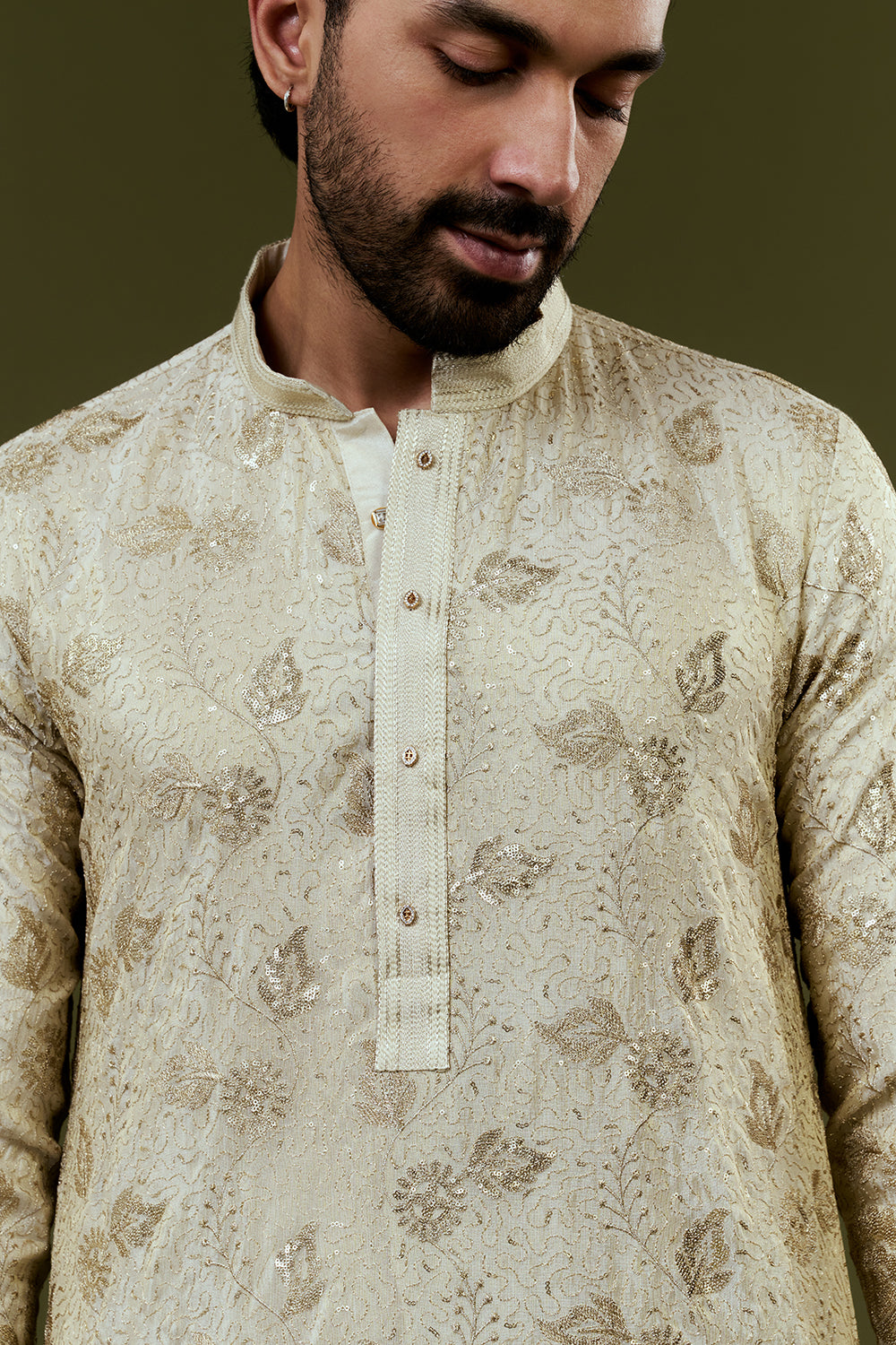 Champagne Gold Kurta with Gold and Silver Embroidered Sequin Accents