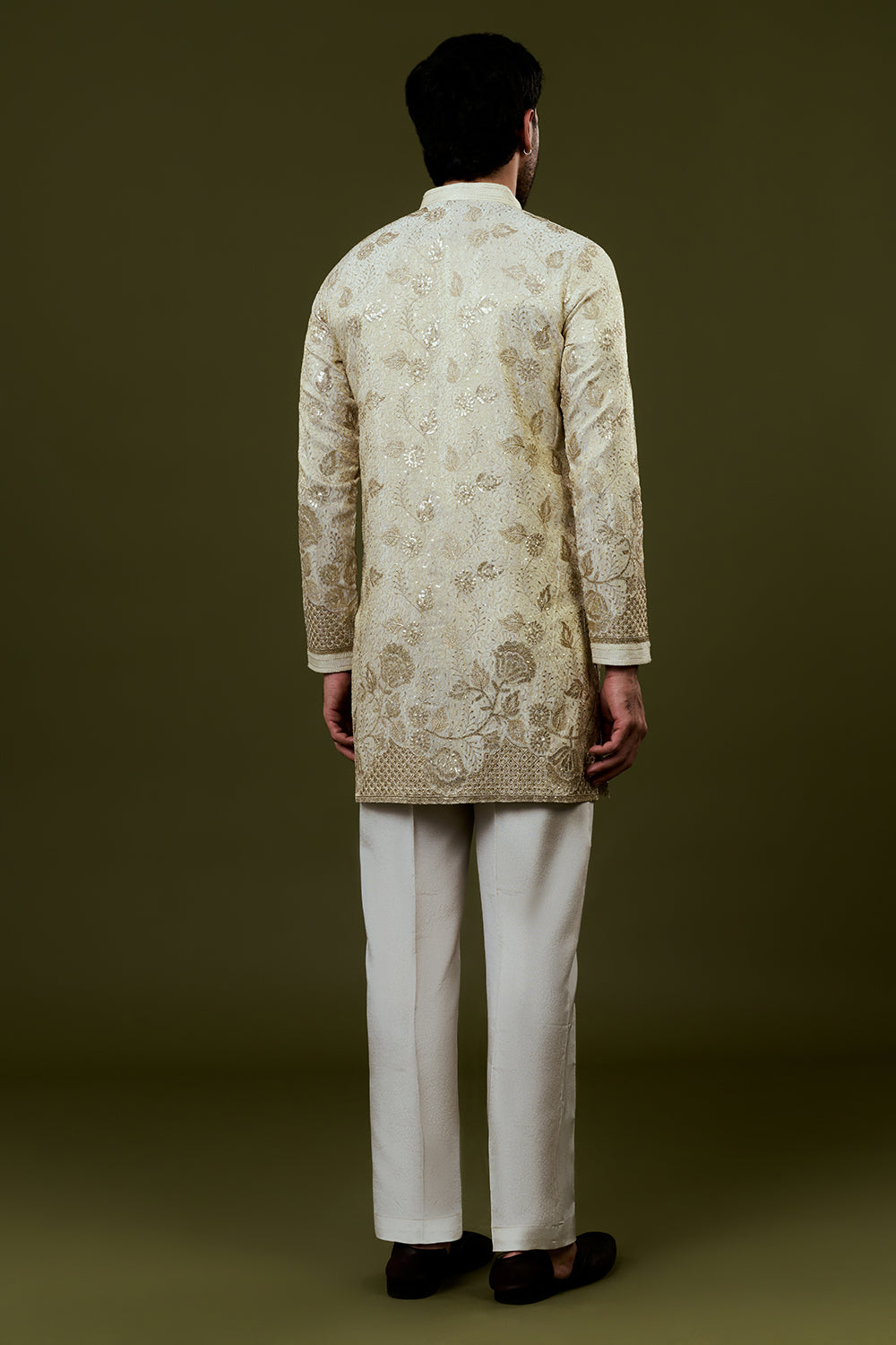 Champagne Gold Kurta with Gold and Silver Embroidered Sequin Accents