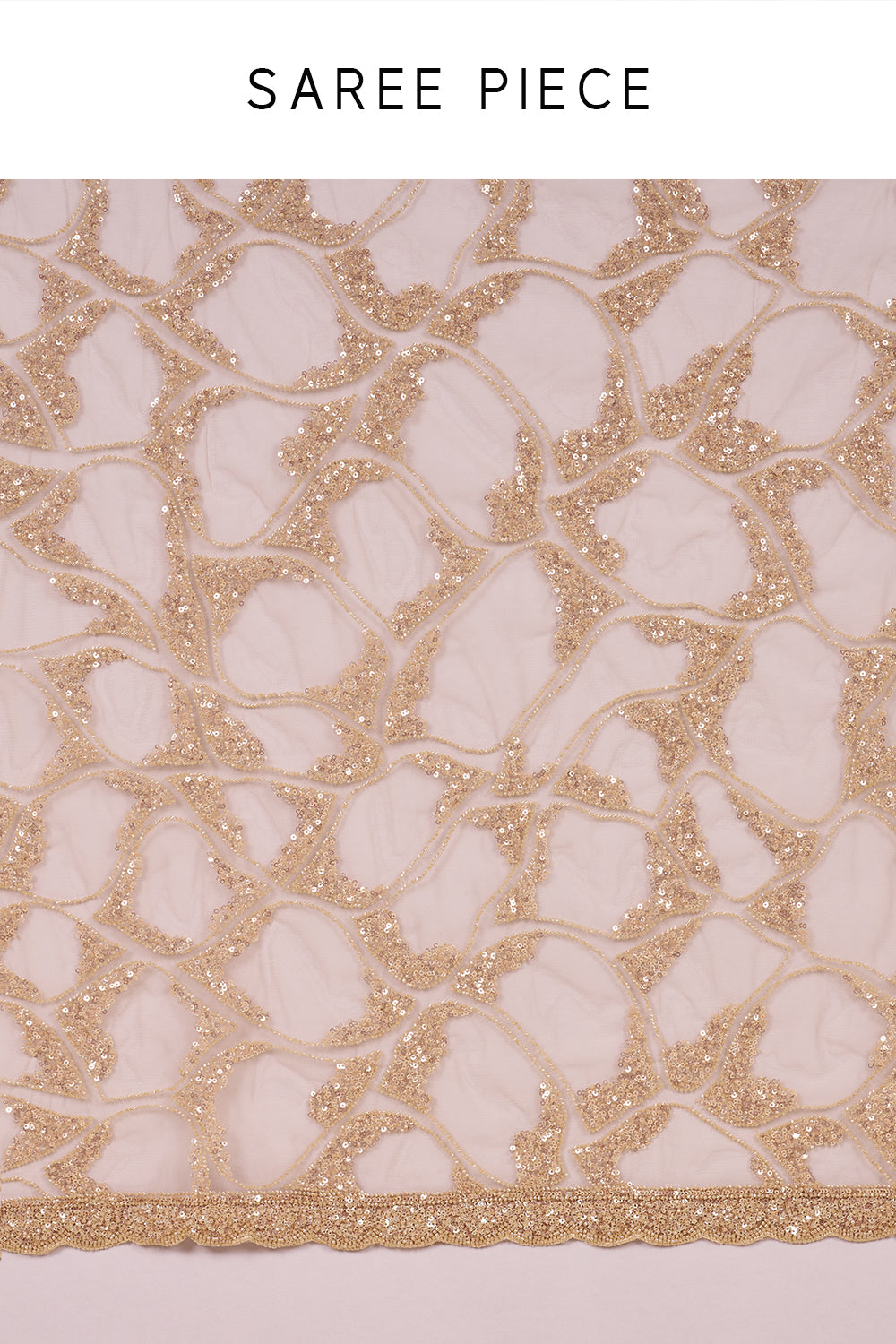 Champagne Gold Net Saree with Sequin Embroidery and Unstitched Blouse
