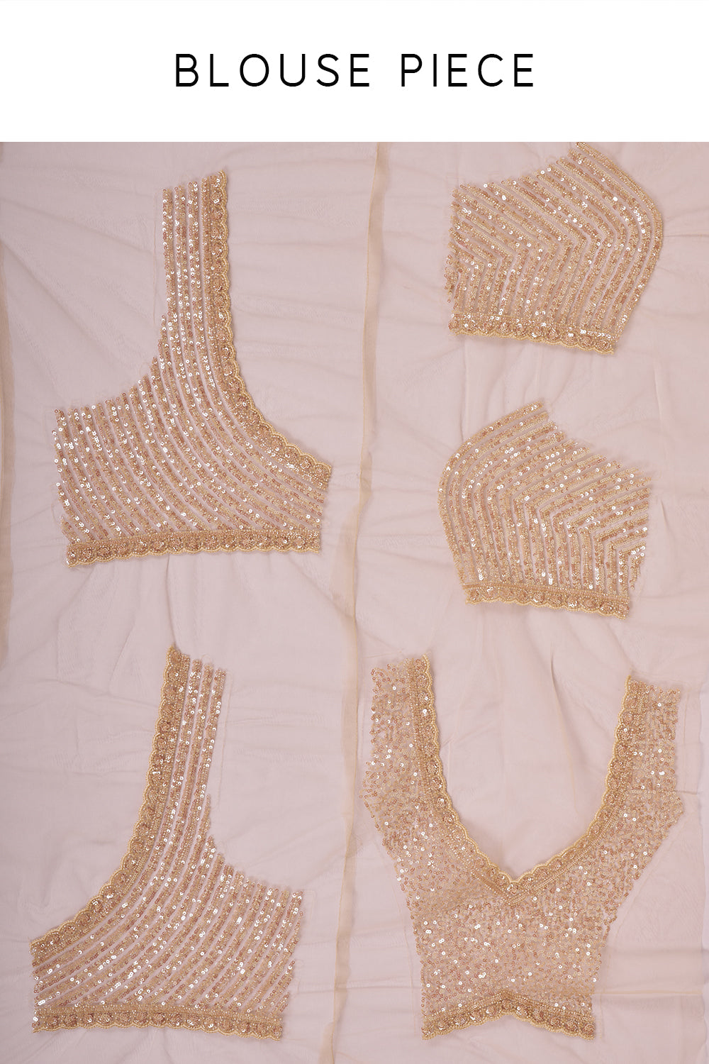 Champagne Gold Net Saree with Sequin Embroidery and Unstitched Blouse
