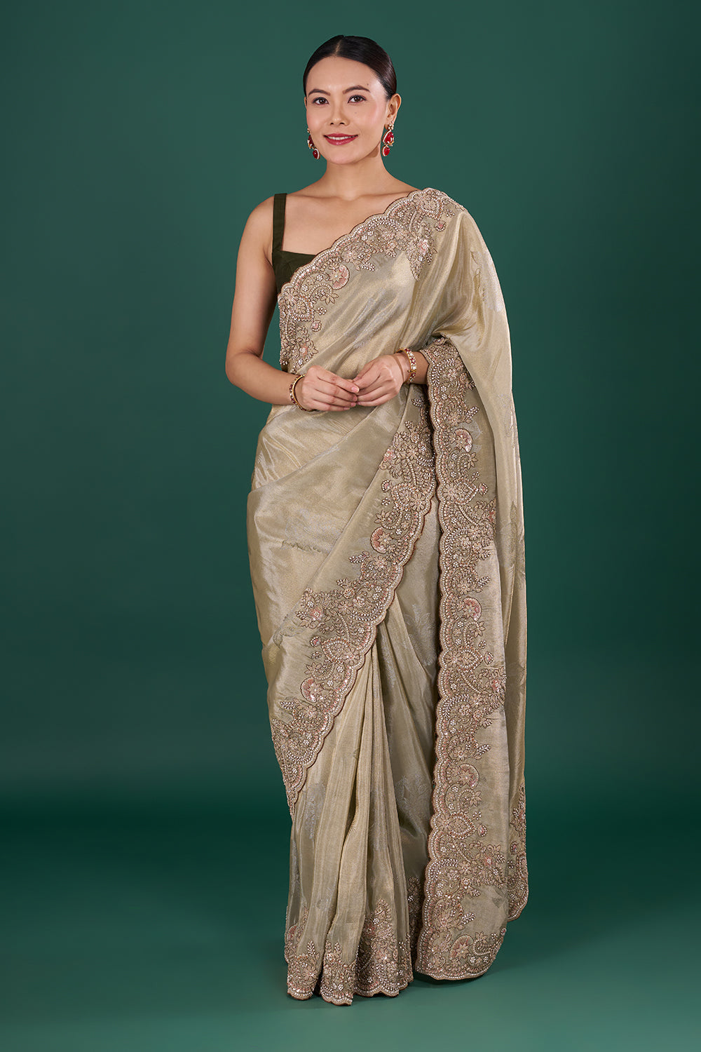 Champagne Gold Saree with Scalloped Border