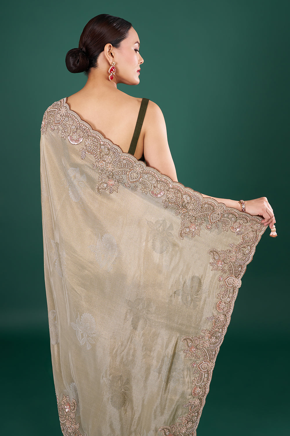 Champagne Gold Saree with Scalloped Border
