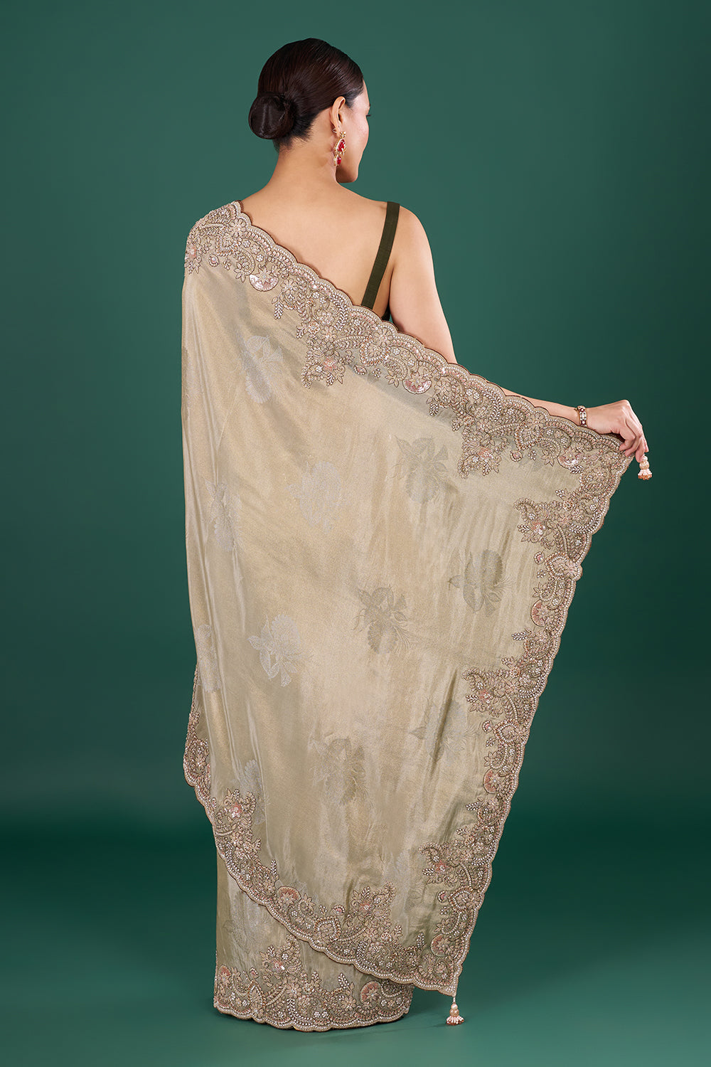 Champagne Gold Saree with Scalloped Border