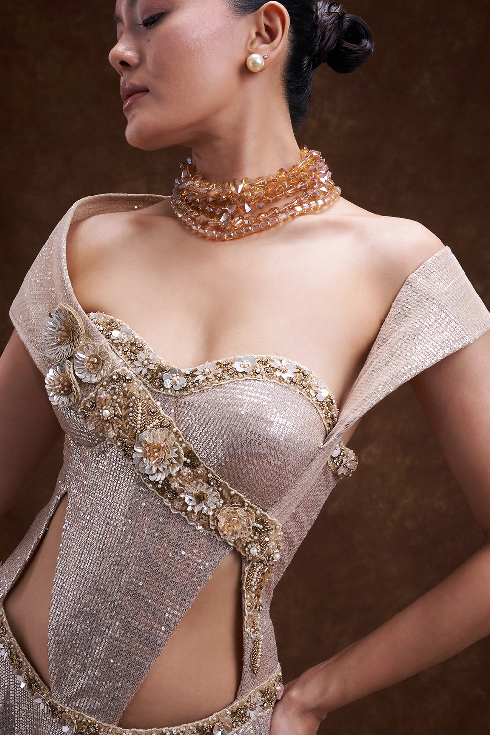 Champagne Gold Sequin Embellished Gown