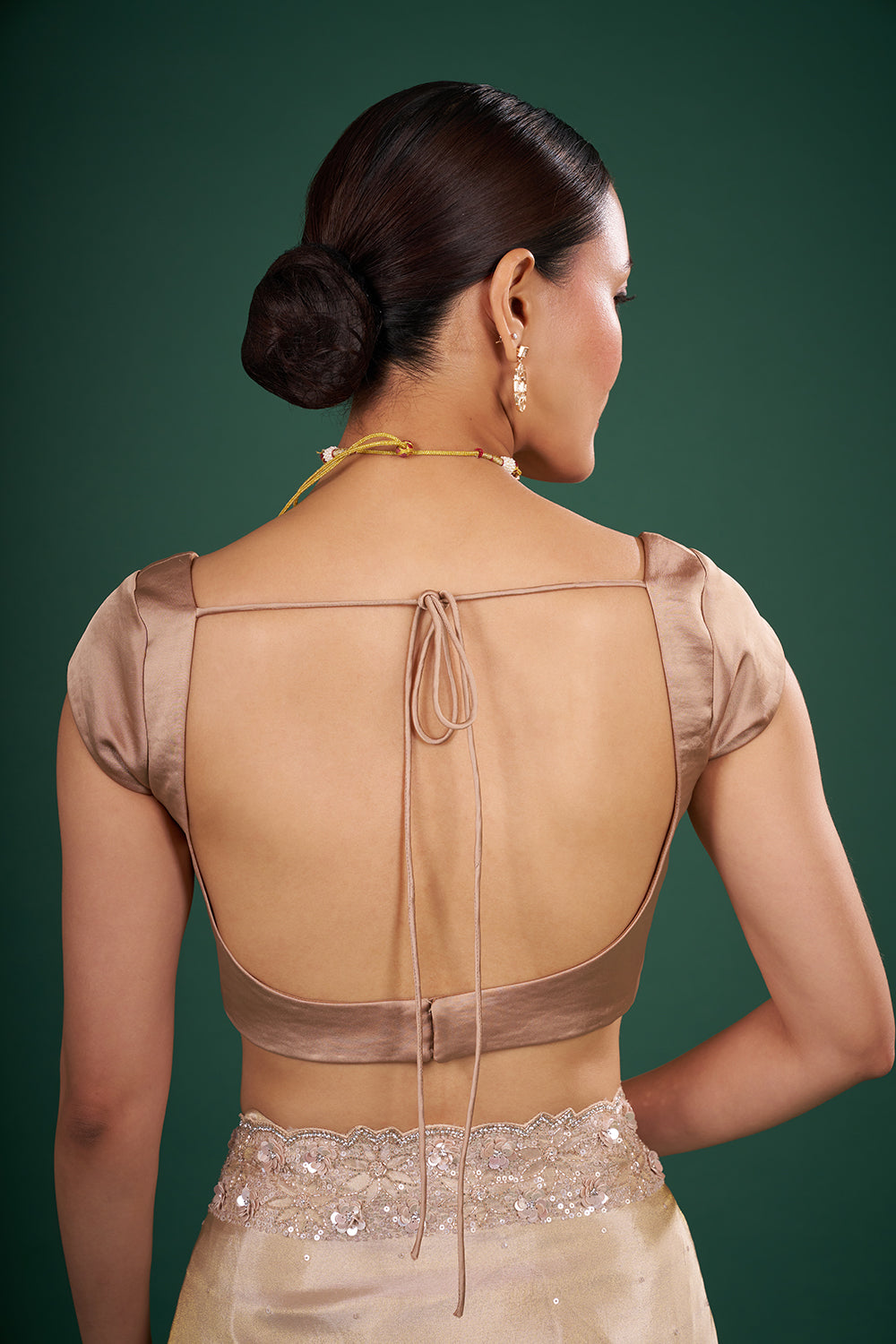 Champagne Gold Tissue Saree with Floral Sequin Border and Unstitched Blouse