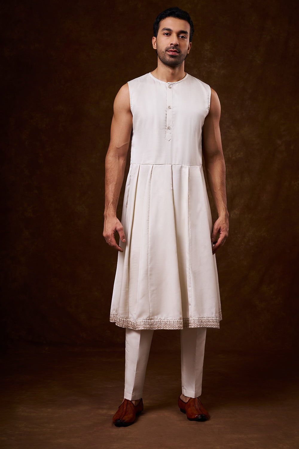 Champagne Nokia Silk Groom’s Sherwani with Zari Work