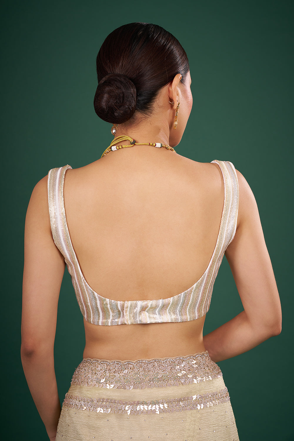 Champagne Tissue Saree with Sequin Border and Unstitched Blouse