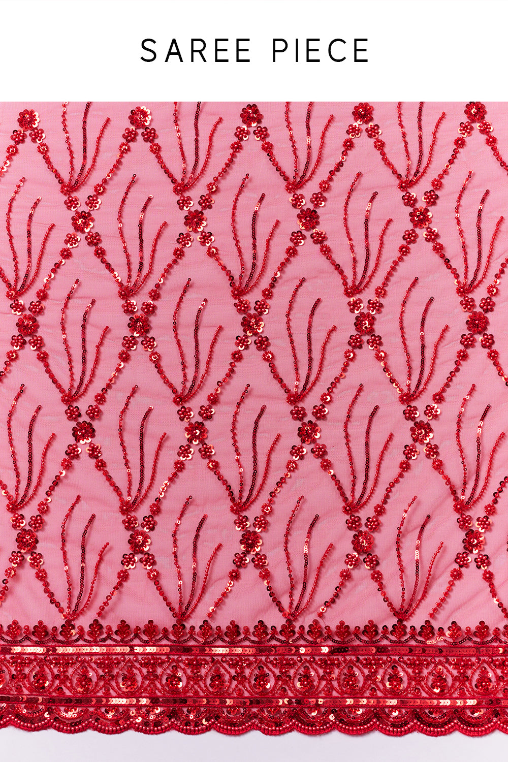 Cherry Red Net Saree with Sequin and Cutdana Work