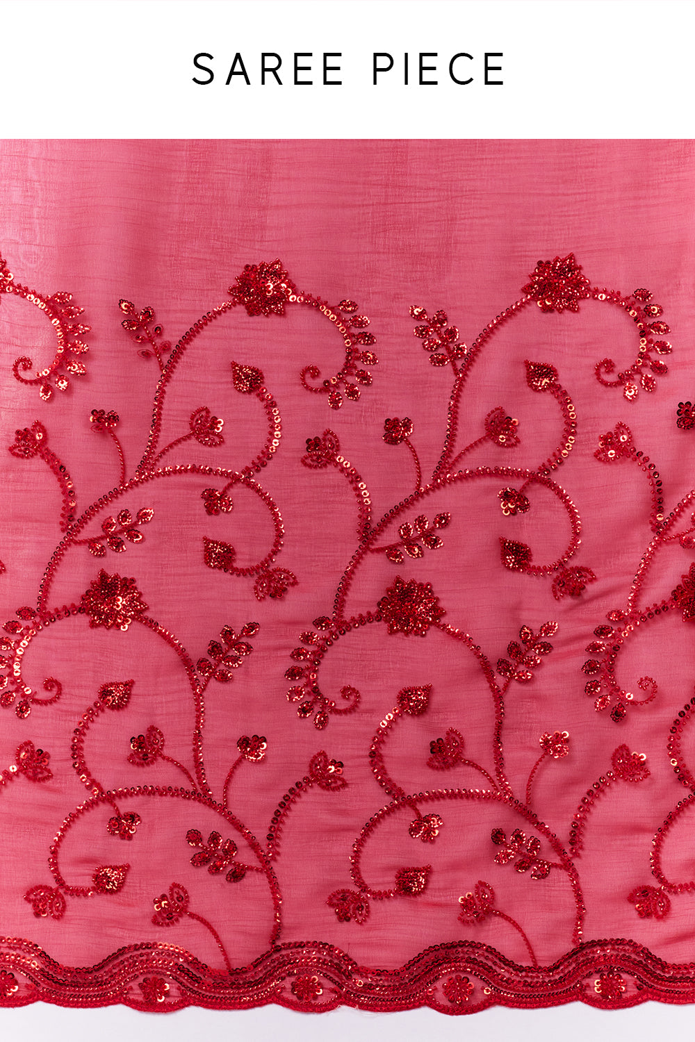 Cherry Red Organza Saree with Cutdana and Sequin Work