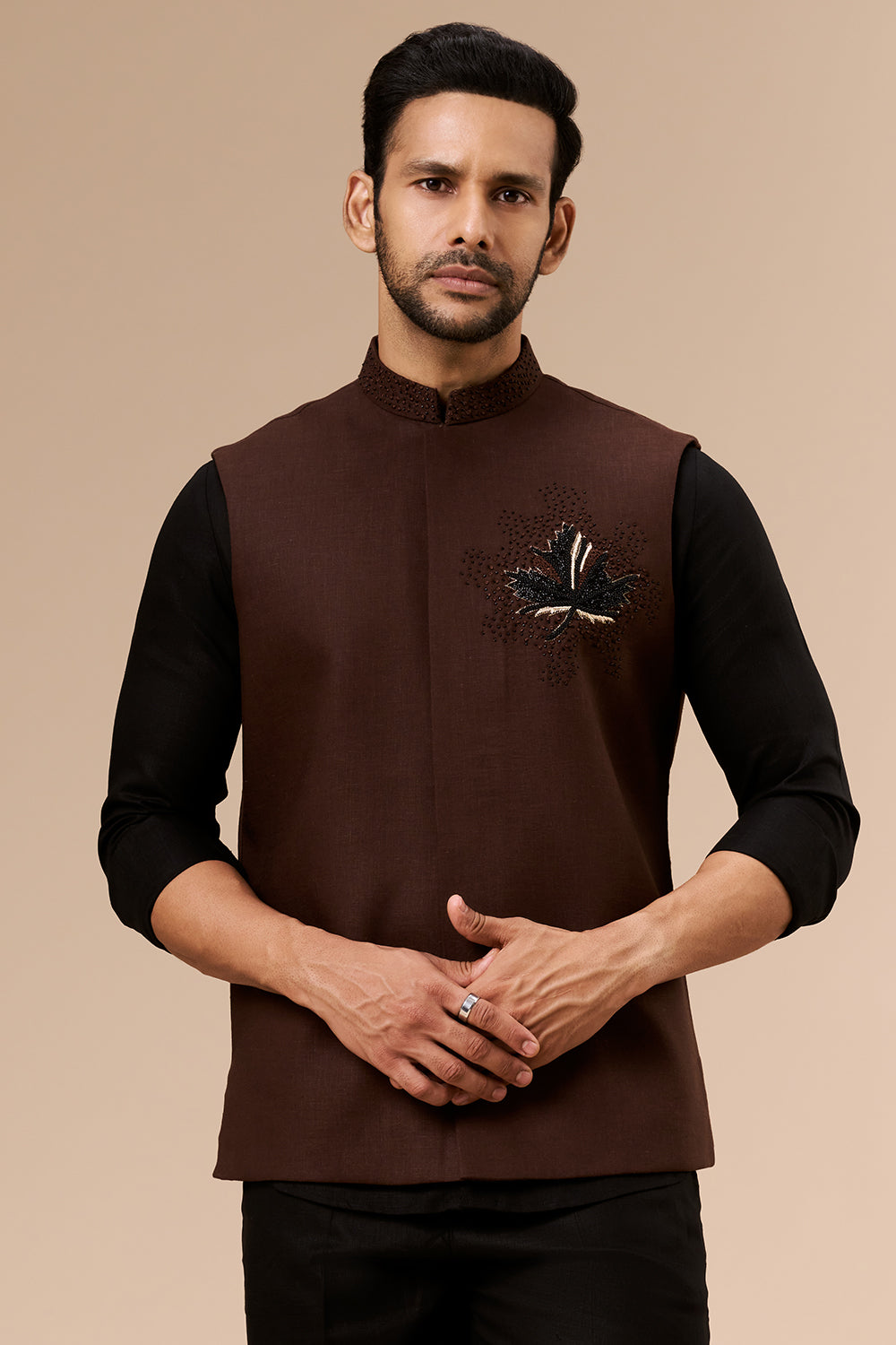 Chocolate Brown Cotton Bundi Set with Zardosi and Cut Dana Work