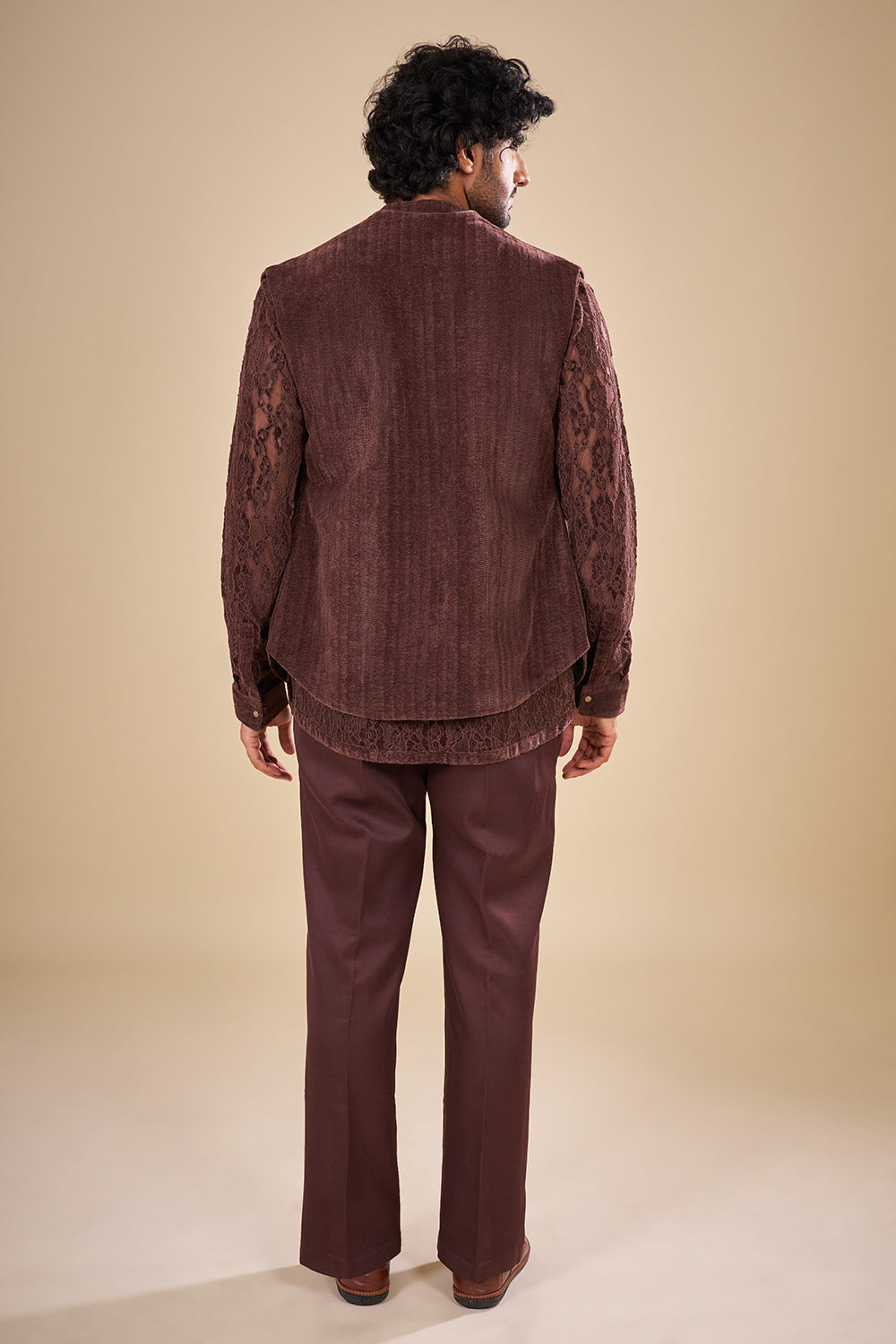 Chocolate Brown Net Embroidered Co-ord Set