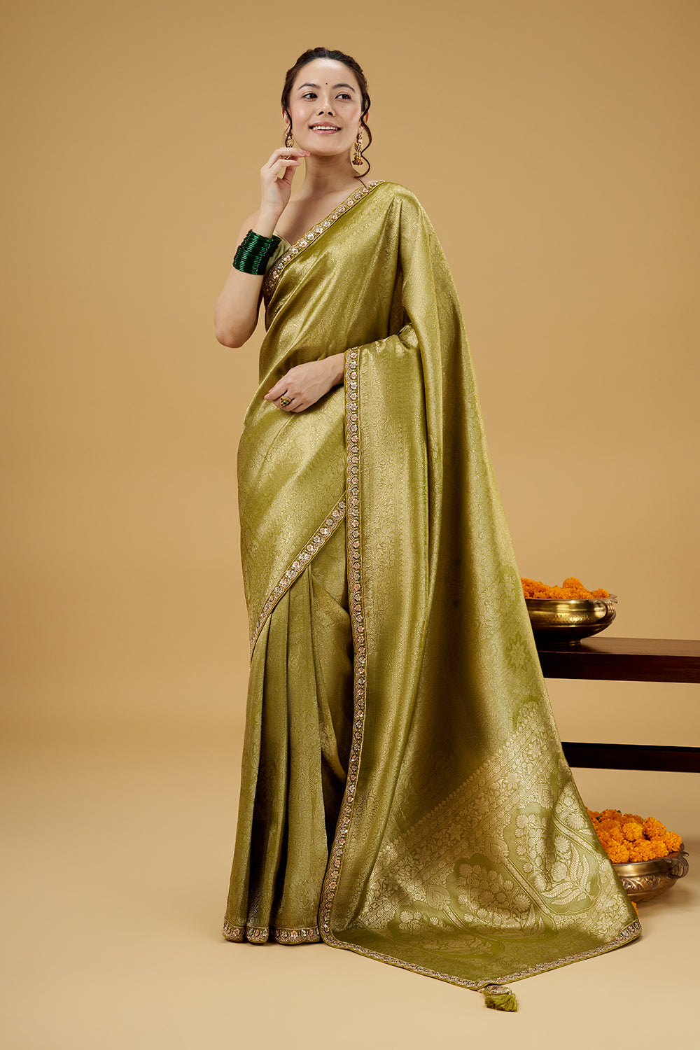 Citrus Green Banarasi Silk Saree with Resham Work