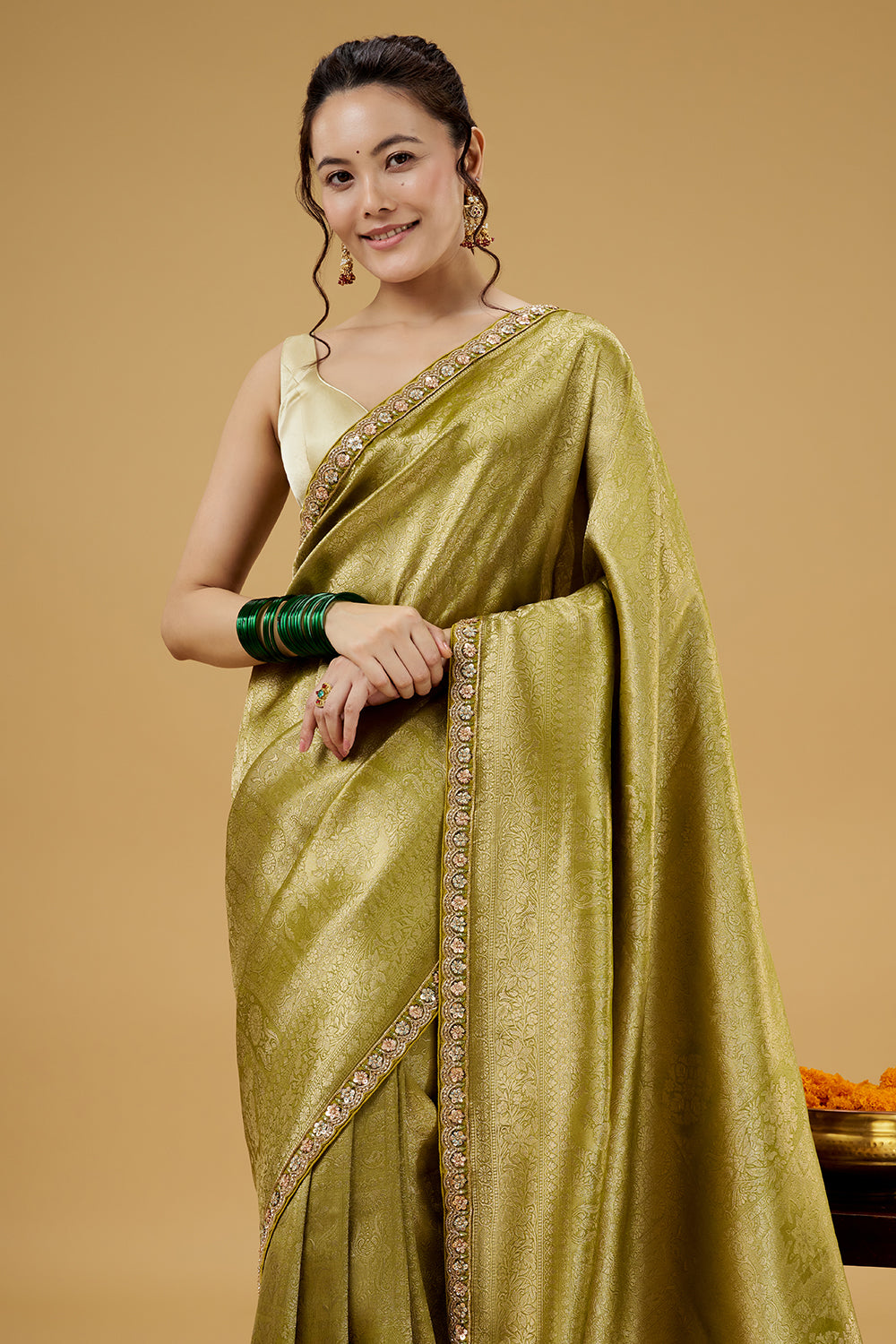 Citrus Green Banarasi Silk Saree with Resham Work