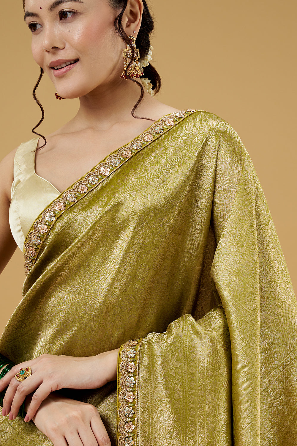 Citrus Green Banarasi Silk Saree with Resham Work