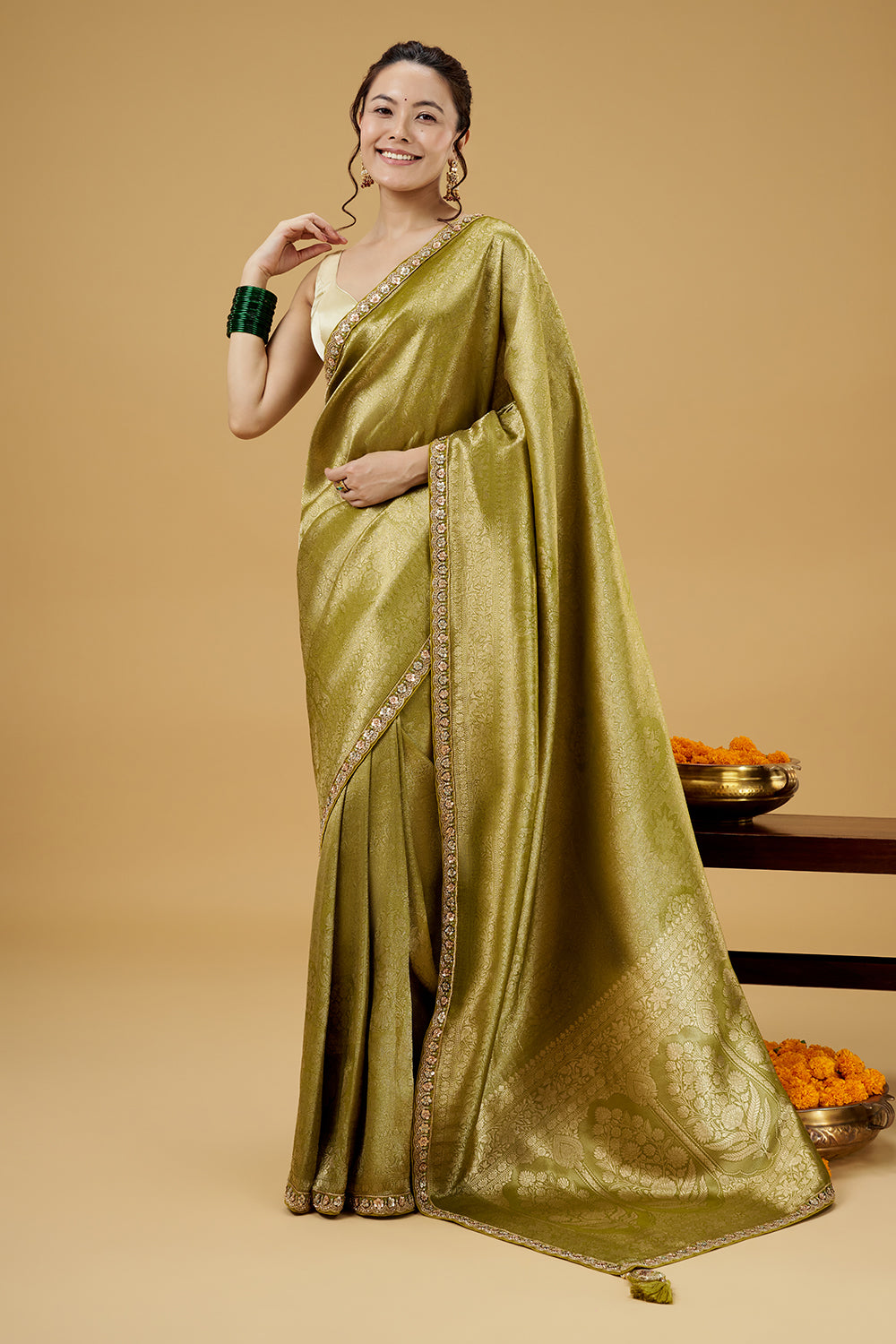 Citrus Green Banarasi Silk Saree with Resham Work