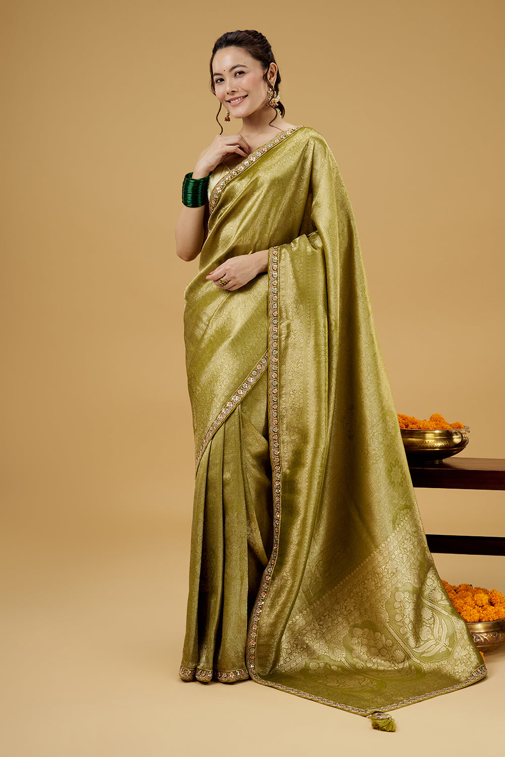 Citrus Green Banarasi Silk Saree with Resham Work