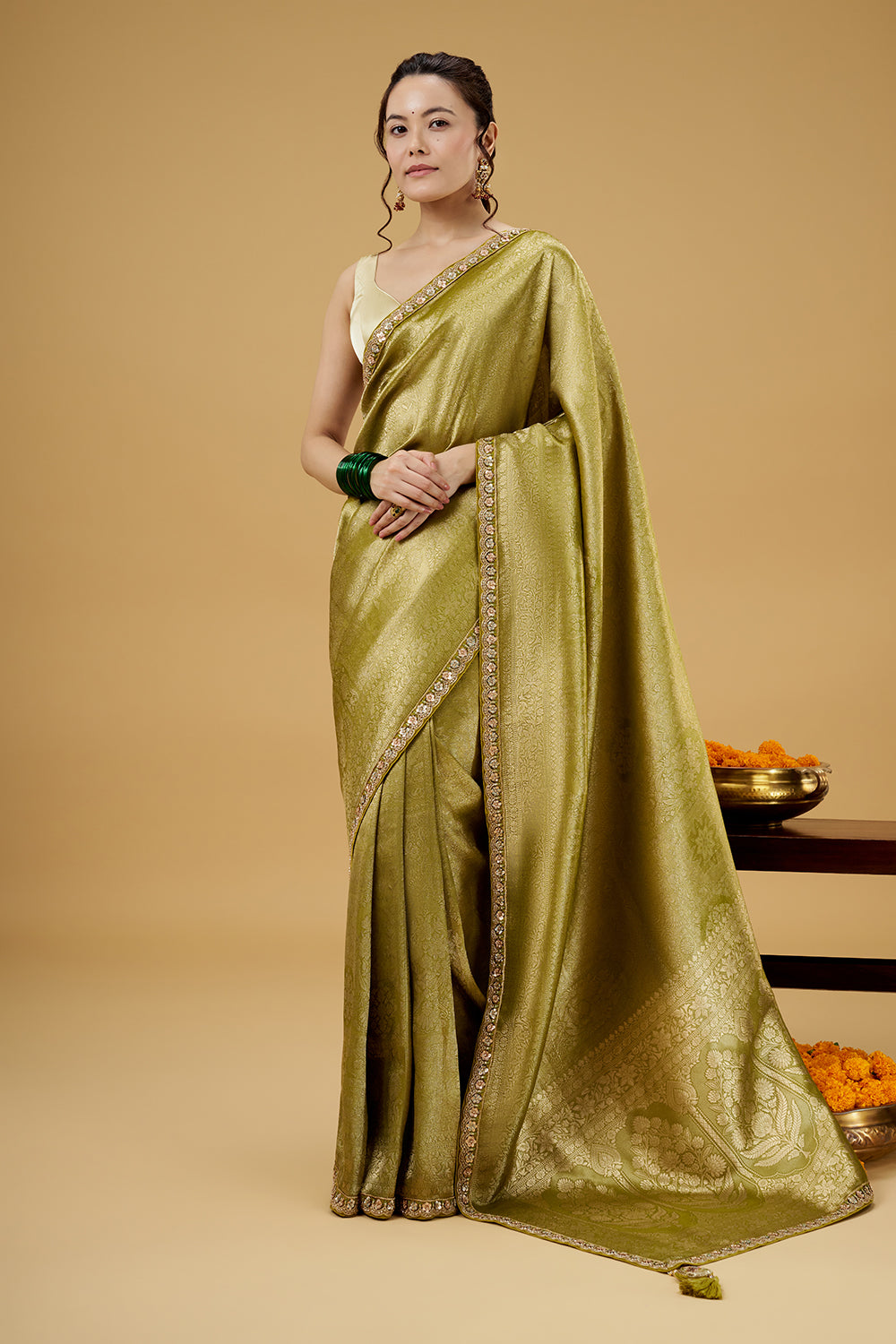 Citrus Green Banarasi Silk Saree with Resham Work