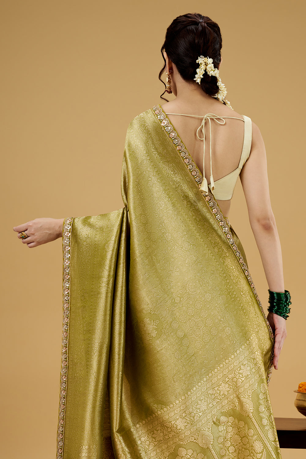 Citrus Green Banarasi Silk Saree with Resham Work