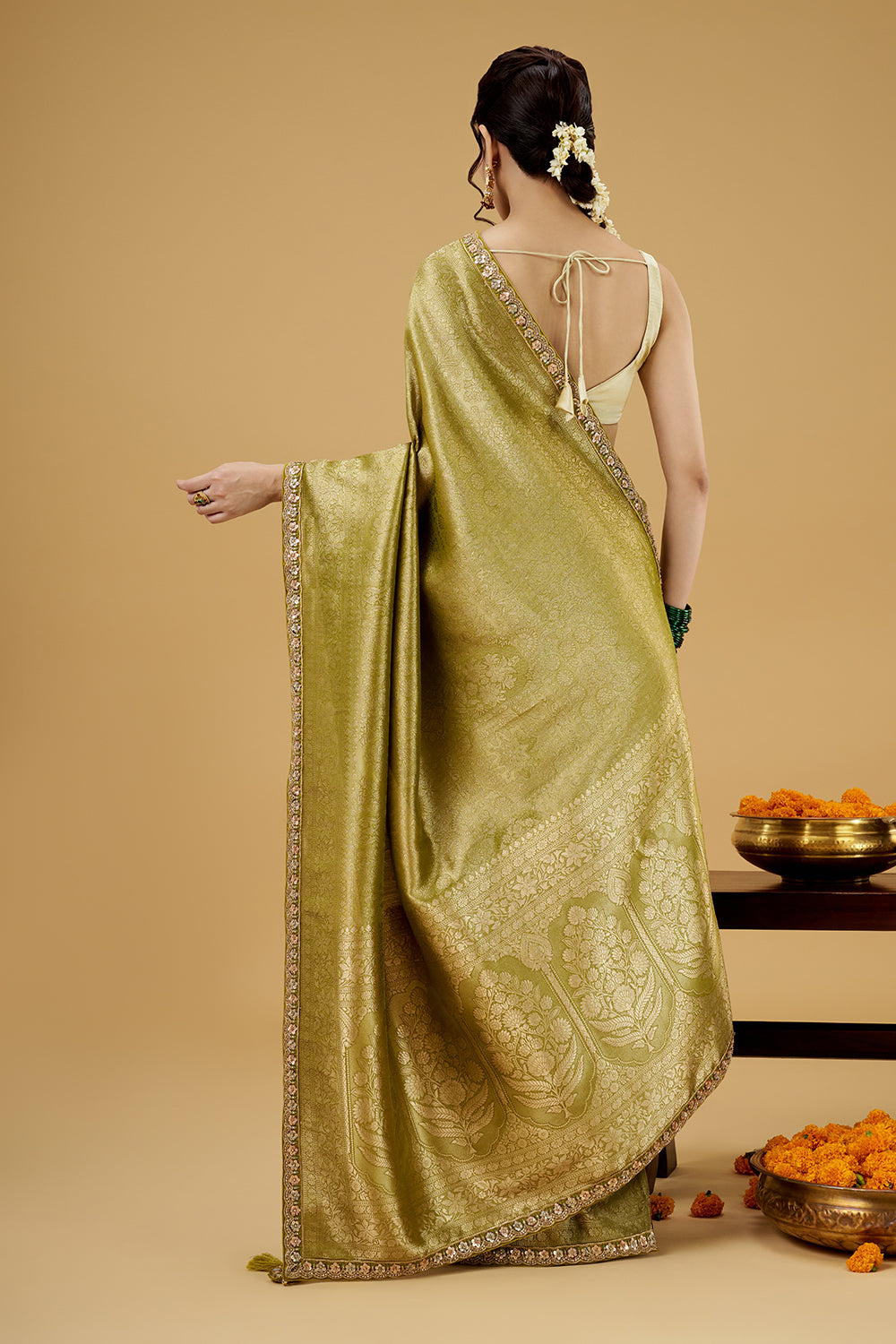 Citrus Green Banarasi Silk Saree with Resham Work