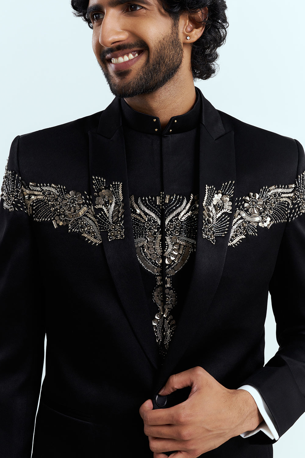 Classic Black Embellished Tuxedo Suit Set