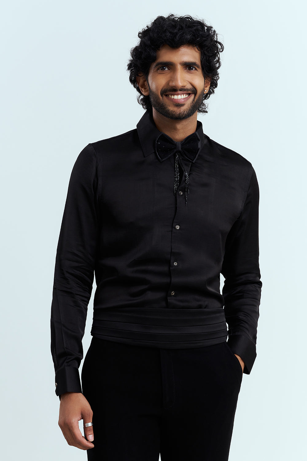 Black Embellished Tuxedo Suit Set