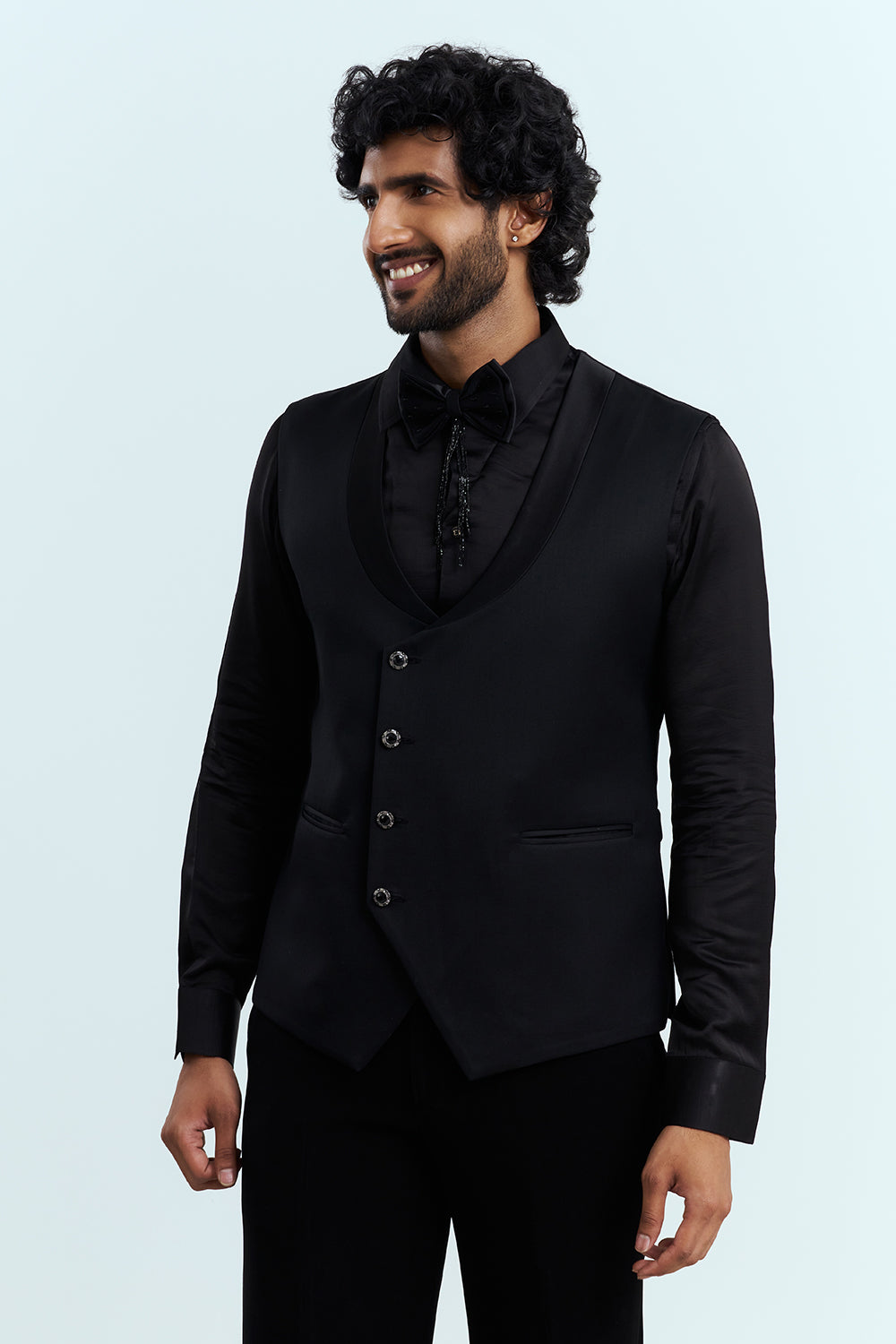 Black Embellished Tuxedo Suit Set