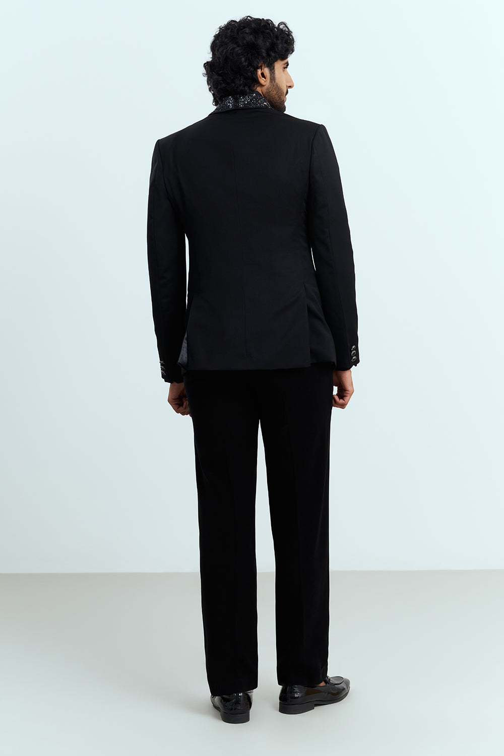 Black Embellished Tuxedo Suit Set