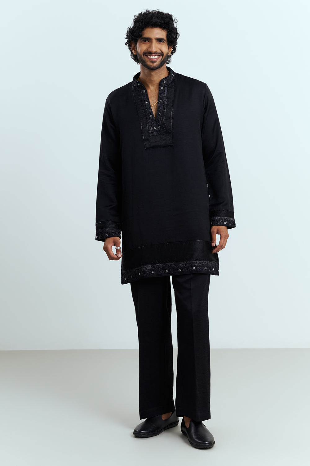 Classic Black Embroidered Men's Kurta Set