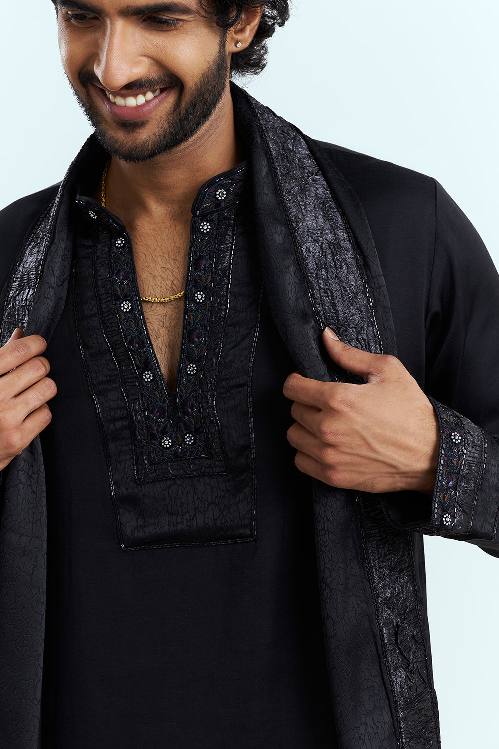 Classic Black Embroidered Men's Kurta Set