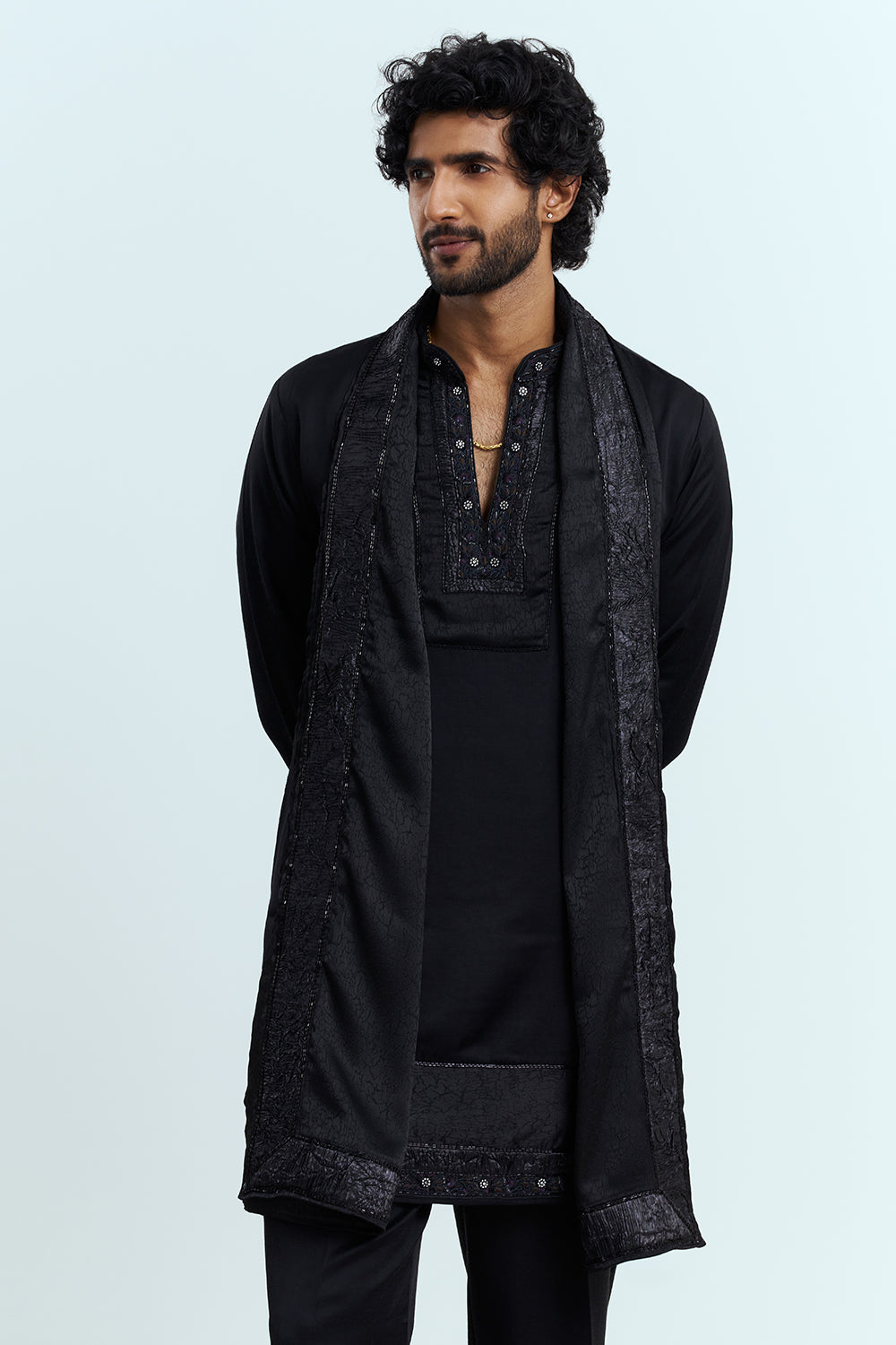 Classic Black Embroidered Men's Kurta Set