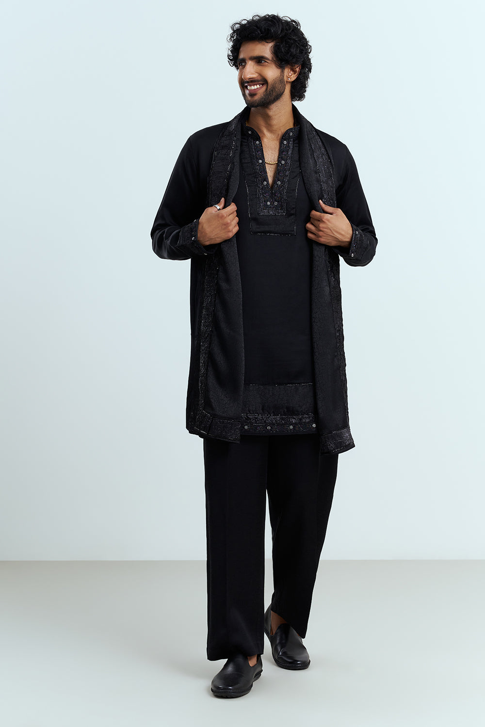 Classic Black Embroidered Men's Kurta Set