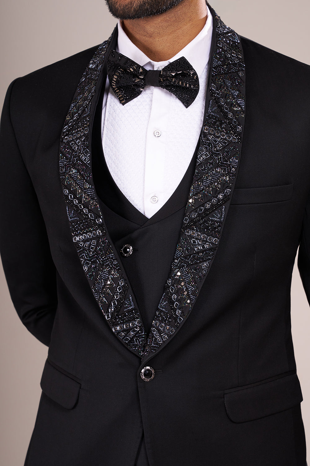 Classic Black Men's Embellished Tuxedo Suit Set