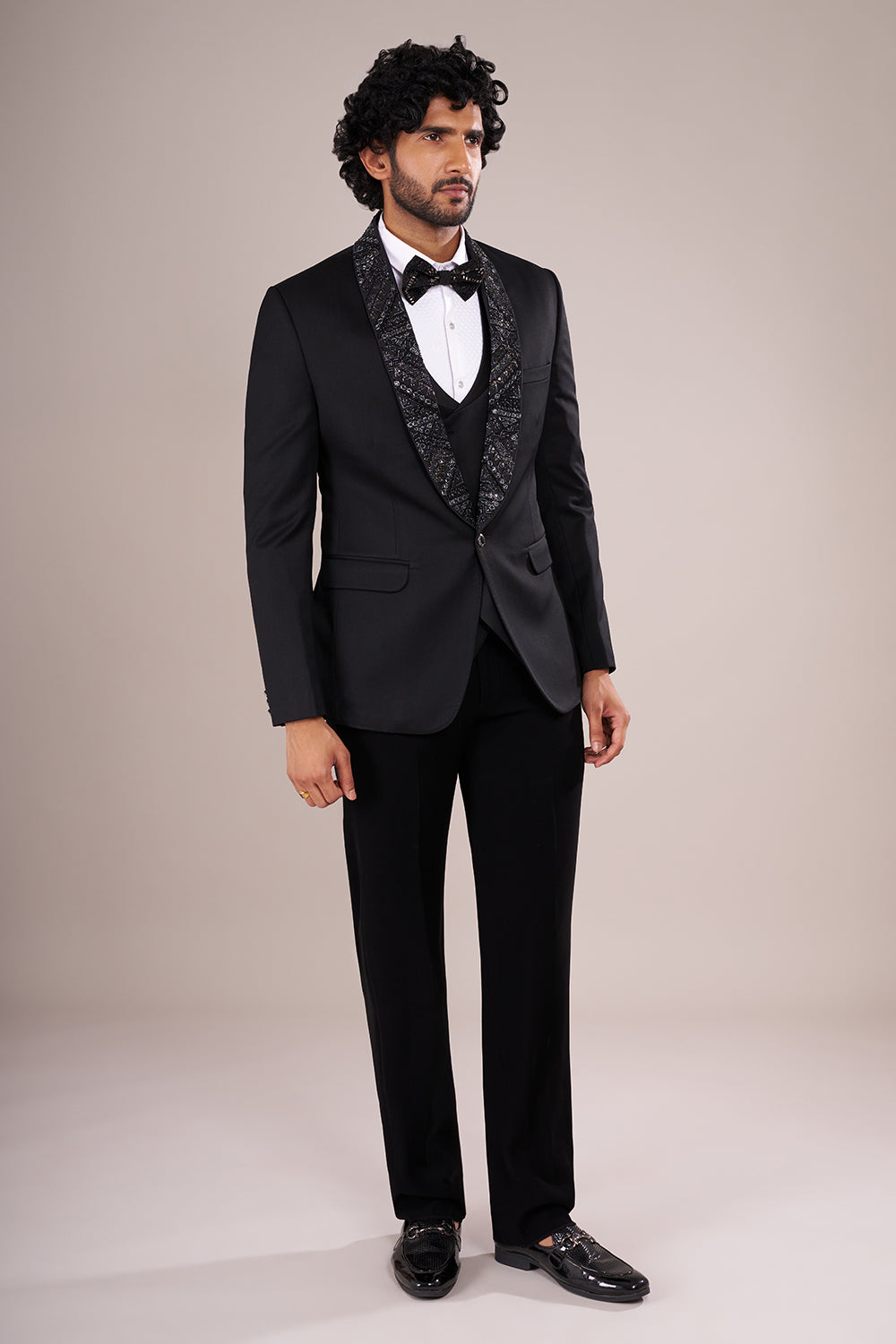 Classic Black Men's Embellished Tuxedo Suit Set