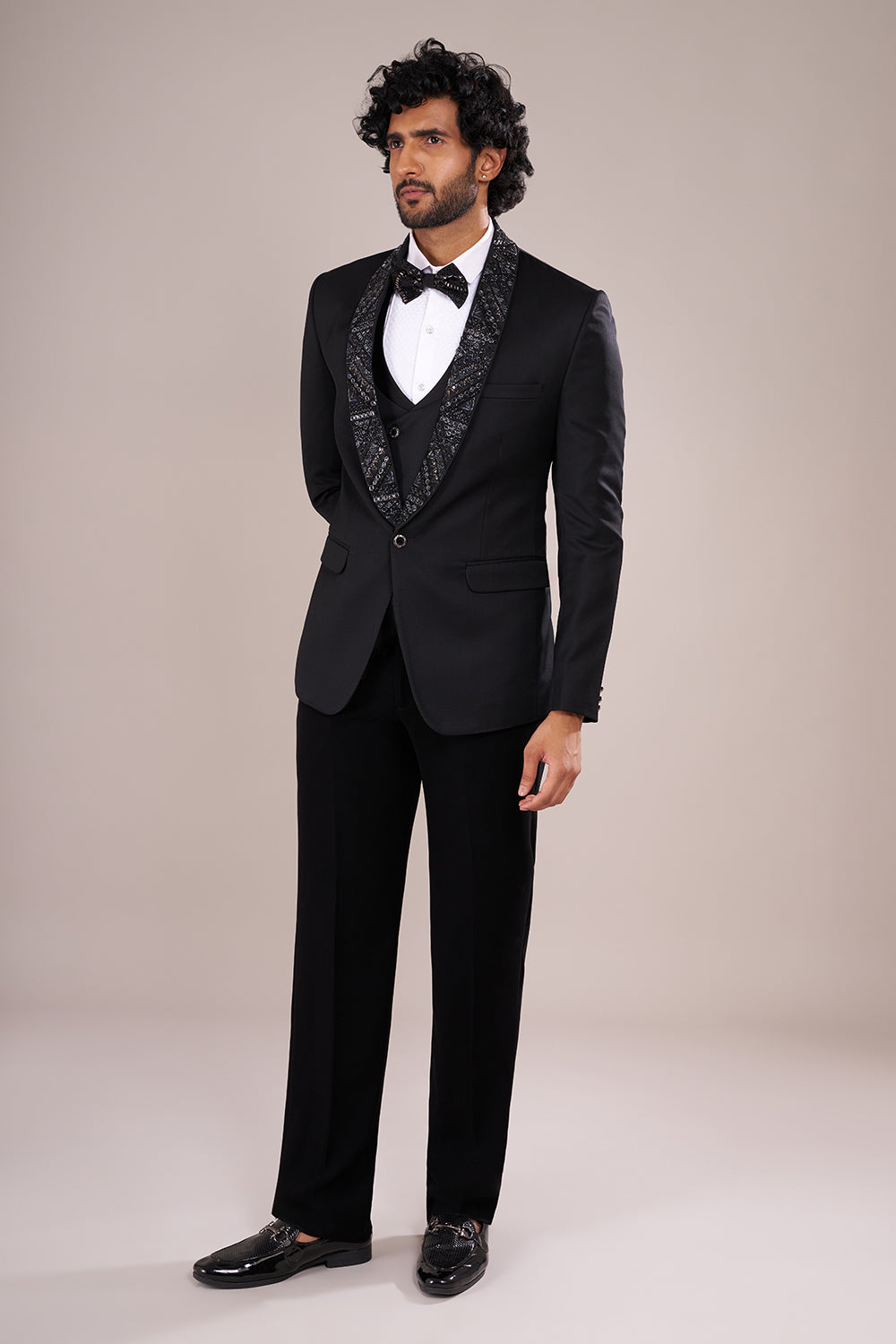 Classic Black Men's Embellished Tuxedo Suit Set