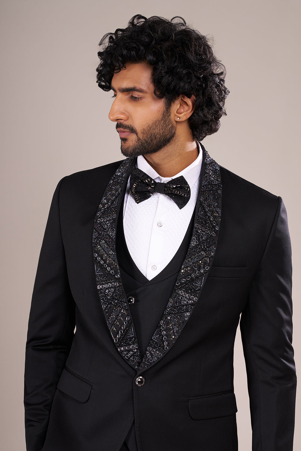 Classic Black Men's Embellished Tuxedo Suit Set