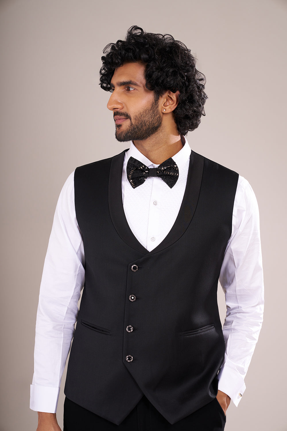 Classic Black Men's Embellished Tuxedo Suit Set