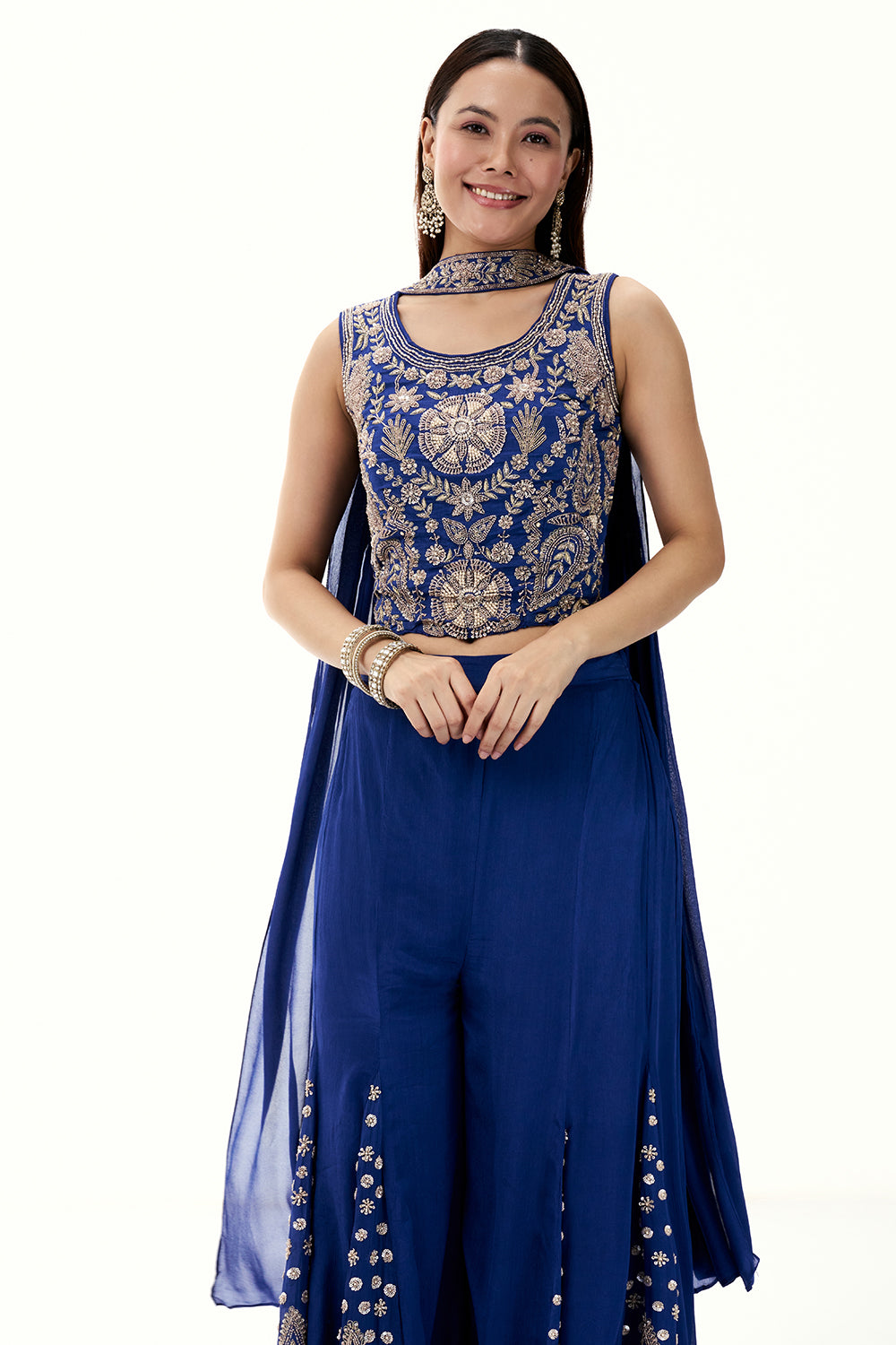 Cobalt Blue Chinon Set with Zardosi and Cutdana Work