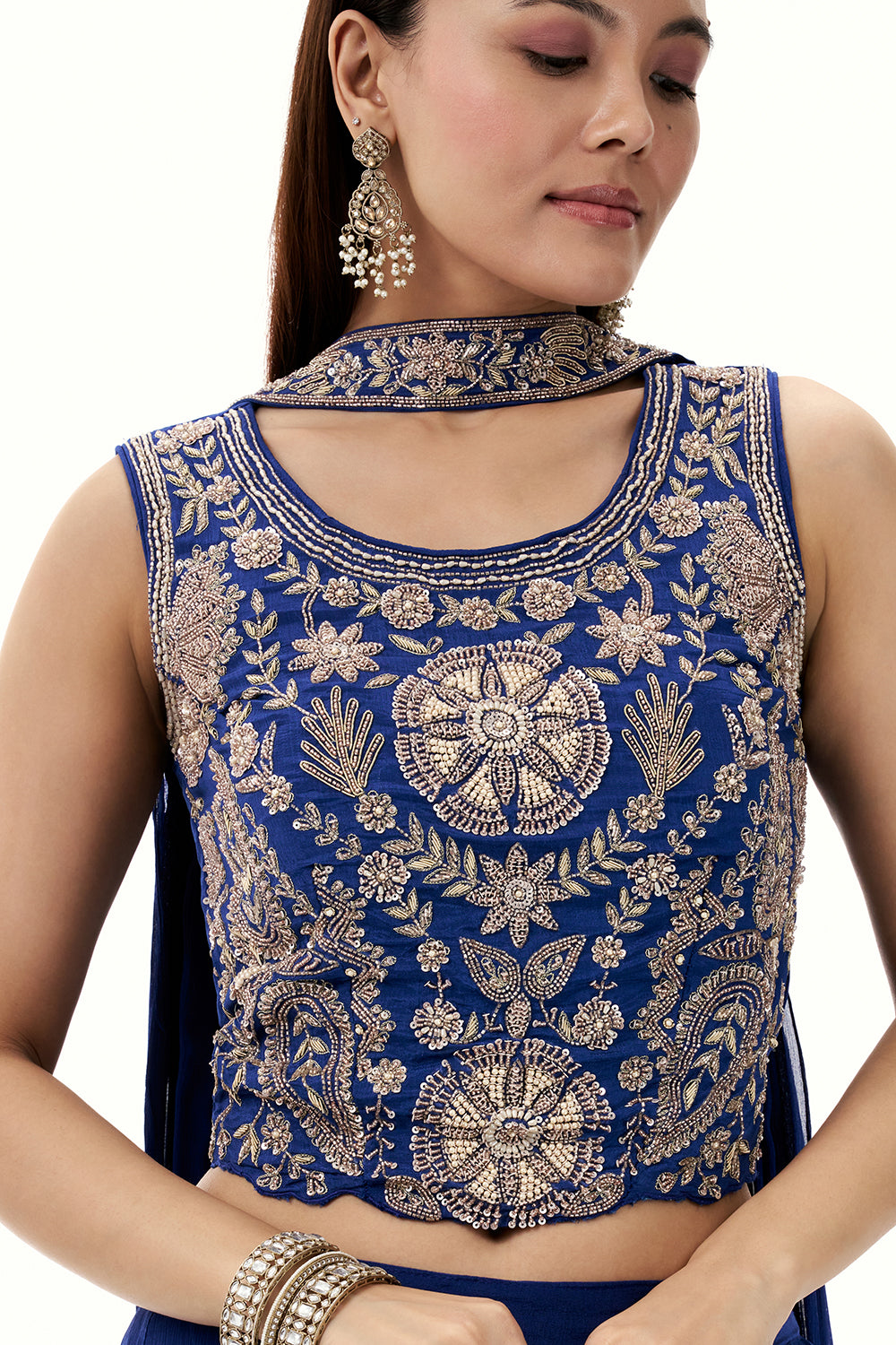 Cobalt Blue Chinon Set with Zardosi and Cutdana Work