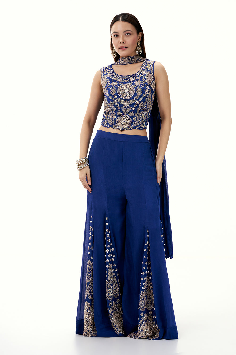 Cobalt Blue Chinon Set with Zardosi and Cutdana Work